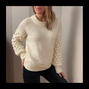 Snow White Beautiful Ball Sleeve Ribbed Thick Knit Sweater